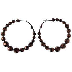 Bronze-Tone Metal Hoop-Earrings With Bead Accents #LQE4143