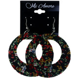 Flower Glitter Dangle-Earrings Black & Multi Colored #LQE4145