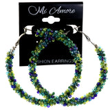 Green & Blue Colored Metal Hoop-Earrings With Bead Accents #LQE4146