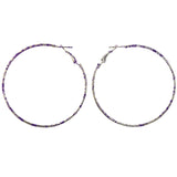 Paint Splatter Hoop-Earrings Purple & Silver-Tone Colored #LQE4148