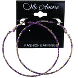 Paint Splatter Hoop-Earrings Purple & Silver-Tone Colored #LQE4148
