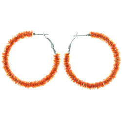AB Finish Hoop-Earrings With Bead Accents  Orange Color #LQE4151