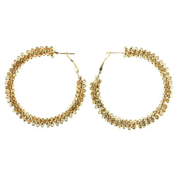 Gold-Tone Metal Hoop-Earrings With Bead Accents #LQE4152