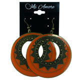 Antique Finish Dangle-Earrings Orange & Gold-Tone Colored #LQE4153