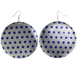 Polka Dots Dangle-Earrings Silver-Tone & Blue Colored #LQE4156