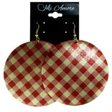 Plaid Dangle-Earrings Gold-Tone & Red Colored #LQE4157