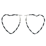 Striped Heart Hoop-Earrings Black & Silver-Tone Colored #LQE4159