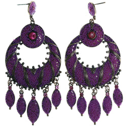 Pink & Bronze-Tone Colored Metal Drop-Dangle-Earrings With Bead Accents #LQE4164