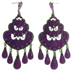 Purple & Gold-Tone Colored Metal Drop-Dangle-Earrings With Bead Accents #LQE4165