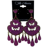 Purple & Gold-Tone Colored Metal Drop-Dangle-Earrings With Bead Accents #LQE4165