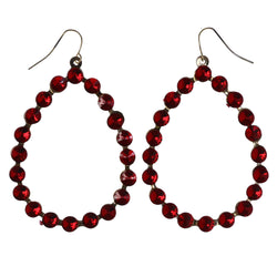 Red & Gold-Tone Colored Metal Dangle-Earrings With Crystal Accents #LQE4170