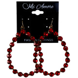 Red & Gold-Tone Colored Metal Dangle-Earrings With Crystal Accents #LQE4170