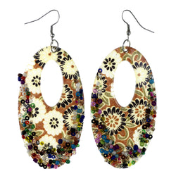 Flower Dangle-Earrings With Bead Accents Brown & Multi Colored #LQE4173