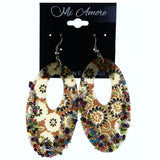 Flower Dangle-Earrings With Bead Accents Brown & Multi Colored #LQE4173