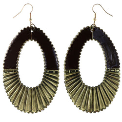 Gold-Tone & Brown Colored Metal Dangle-Earrings #LQE4177