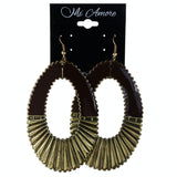 Gold-Tone & Brown Colored Metal Dangle-Earrings #LQE4177