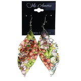 Flower Leaf Dangle-Earrings With Bead Accents Colorful #LQE4179