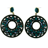 Green & Gold-Tone Metal -Dangle-Earrings Crystal Accents #LQE4183