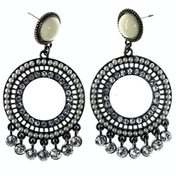 White & Silver-Tone Metal -Dangle-Earrings Crystal Accents #LQE4185