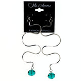 Silver-Tone & Green Colored Metal Dangle-Earrings With Bead Accents #LQE4186
