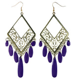 Filigree Dangle-Earrings With Bead Accents Gold-Tone & Purple Colored #LQE4187