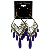 Filigree Dangle-Earrings With Bead Accents Gold-Tone & Purple Colored #LQE4187