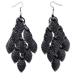 Textured Chandelier-Earrings Silver-Tone & Black Colored #LQE4188