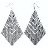 Textured Stripes Dangle-Earrings Silver-Tone Color  #LQE4190