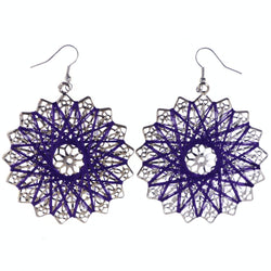 Flower Dangle-Earrings Purple & Silver-Tone Colored #LQE4192