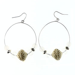 White & Clear Colored Metal Dangle-Earrings With Bead Accents #LQE4193