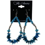 Blue & Silver-Tone Colored Metal Dangle-Earrings With Stone Accents #LQE4194
