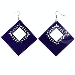 Purple & Silver-Tone Colored Acrylic Dangle-Earrings #LQE4195