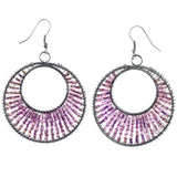 Purple & Silver-Tone Colored Metal Dangle-Earrings With Bead Accents #LQE4206
