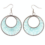 Blue & Silver-Tone Colored Metal Dangle-Earrings With Bead Accents #LQE4208
