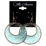 Blue & Silver-Tone Colored Metal Dangle-Earrings With Bead Accents #LQE4208