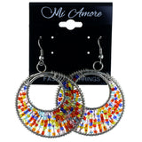 Colorful & Silver-Tone Colored Metal Dangle-Earrings With Bead Accents #LQE4209