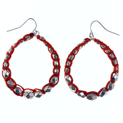 Silver-Tone & Orange Colored Metal Dangle-Earrings With Bead Accents #LQE4210