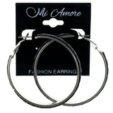 Glitter Sparkle Hoop-Earrings Bead Accents Silver-Tone & Black #LQE4212