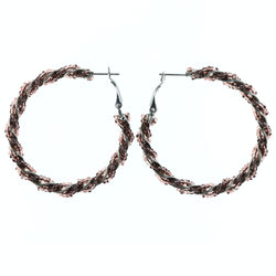 Purple & Silver-Tone Colored Metal Hoop-Earrings With Bead Accents #LQE4215