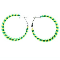 Striped Hoop-Earrings Green & Yellow Colored #LQE4223
