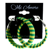 Striped Hoop-Earrings Green & Yellow Colored #LQE4223