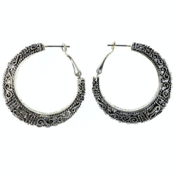 Filigree Hoop-Earrings With Crystal Accents  Silver-Tone Color #LQE4224