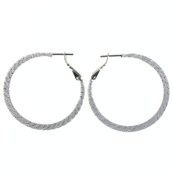 White & Silver-Tone Colored Metal Hoop-Earrings #LQE4225
