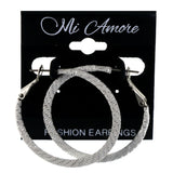 White & Silver-Tone Colored Metal Hoop-Earrings #LQE4225