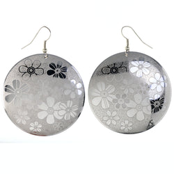 Flower Dangle-Earrings Silver-Tone & White Colored #LQE4229