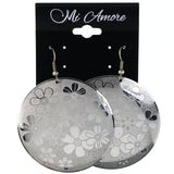 Flower Dangle-Earrings Silver-Tone & White Colored #LQE4229