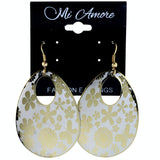 Flower Dangle-Earrings Gold-Tone & White Colored #LQE4230