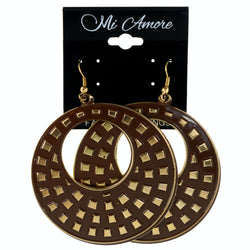 Brown & Gold-Tone Colored Metal Dangle-Earrings #LQE4231