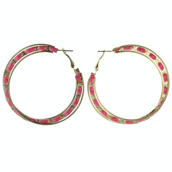 Star Hoop-Earrings With Bead Accents Pink & Gold-Tone Colored #LQE4232