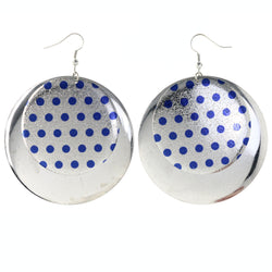 Polka Dots Dangle-Earrings Silver-Tone & Blue Colored #LQE4233